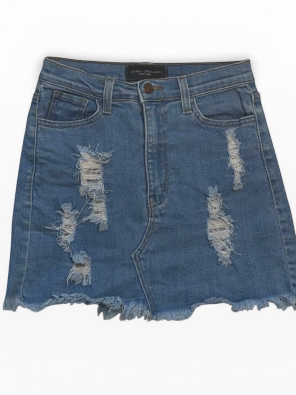 Akira Chicago Black Label Distressed Blue Denim Skirt